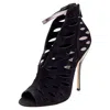 Jimmy Choo Black/grey Suede And Leather Drift Cutout Peep Toe Booties In Black