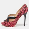 Jimmy Choo Black/pink Leopard Print Patent Leather Open Toe Pumps In Pink