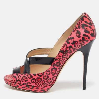 Jimmy Choo Black/pink Leopard Print Patent Leather Open Toe Pumps