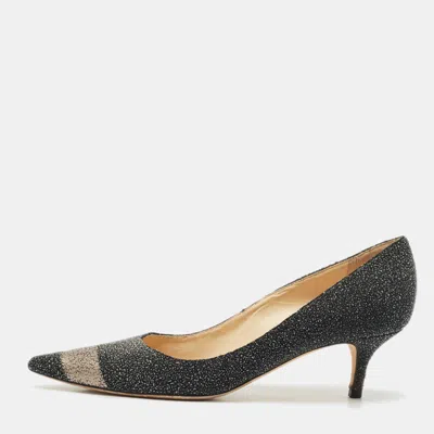 Jimmy Choo Black/silver Glitter Suede Pointed Toe Pumps