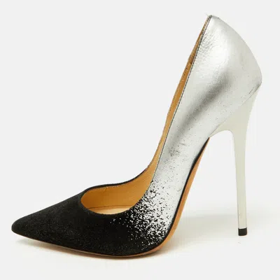 Jimmy Choo Black/silver Suede And Leather Anouk Pumps