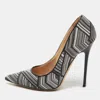 Jimmy Choo Black/white Geometric Print Woven Fabric And Patent Leather Abel Pumps In Black