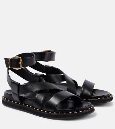 Jimmy Choo Blaise Leather Sandals In Black/gold