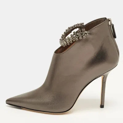 Pre-owned Jimmy Choo Blaize 100 Size 37 Metallic Leather Ankle Length Boots In Silver