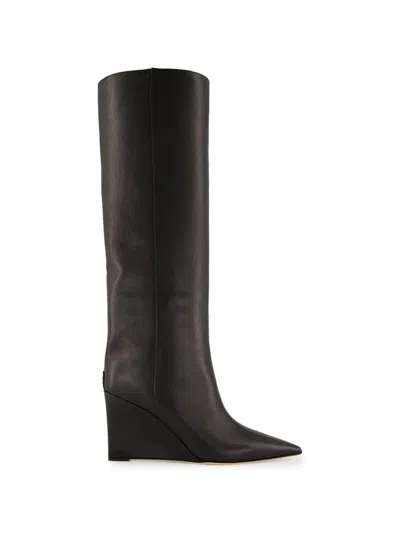 Jimmy Choo Blake 85 Black Smooth Leather Knee-high Boots With Wedge Heel In Brown