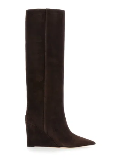 Jimmy Choo Blake Brown Knee-high Boots With Leather High Wedge Heel For Women