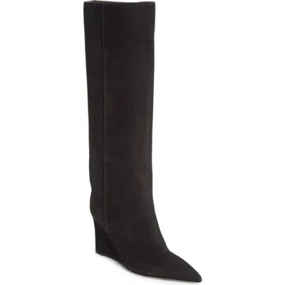 Jimmy Choo Blake Pointed Toe Knee High Wedge Boot In Black