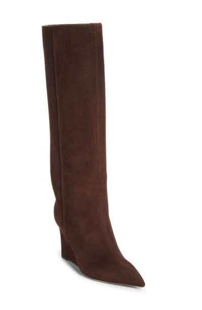 Jimmy Choo Blake Pointed Toe Knee High Wedge Boot In Chocolate