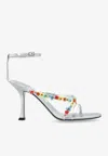 Jimmy Choo Blanche 90 Metallic Leather Sandals In White
