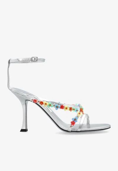 Jimmy Choo Blanche 90 Metallic Leather Sandals In White