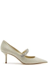 Jimmy Choo Bing White Pumps With Crystal Embellishments And High Cone Heel In Patent Leather Blend Woman In White