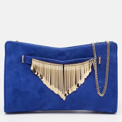 Pre-owned Jimmy Choo Blue Alcantara Fringe Bracelet Venus Chain Clutch