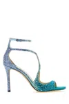 Jimmy Choo Azia 95 Sandal In Blue Peacock With Crystals In Blue