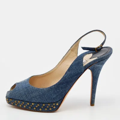 Jimmy Choo Blue Denim Peep Toe Slingback Sandals