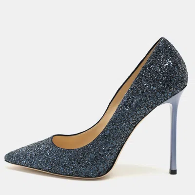 Pre-owned Jimmy Choo Blue Glitter Romy Pumps Size 39.5