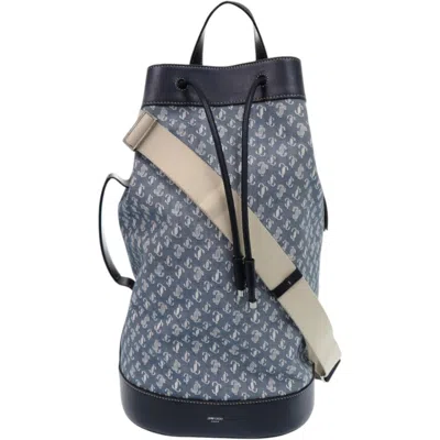 Pre-owned Jimmy Choo Blue Ivory Navy Denim Leather Backpack Shoulder Bag () In Blue, Ivory, Navy