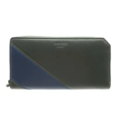 Pre-owned Jimmy Choo Blue Khaki Leather Long Wallet (bi-fold) ()