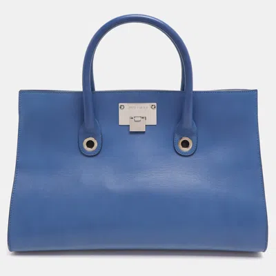 Pre-owned Jimmy Choo Blue Leather And Suede Riley Tote
