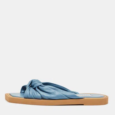 Jimmy Choo Blue Leather Bow Flat Slides