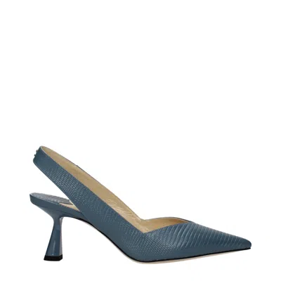 Jimmy Choo Blue Leather Mid Heel Women's Pumps In Multi