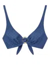 Jimmy Choo Logo All Over Triangle Bikini Top In Blue