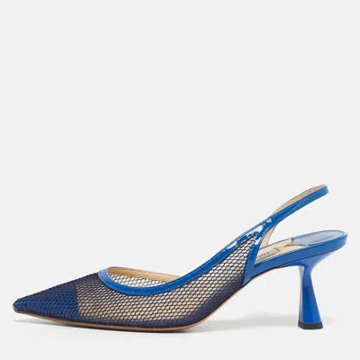 Pre-owned Jimmy Choo Blue Patent Leather And Mesh Fetto Slingback Pumps Size 40
