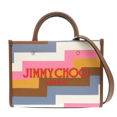 Pre-owned Jimmy Choo Blue Pink Leather Canvas Tote Bag () In Multi