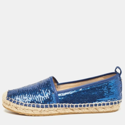 Pre-owned Jimmy Choo Blue Sequins Espadrille Flats Size 36.5