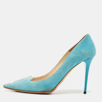 Pre-owned Jimmy Choo Blue Suede Avril Pumps Size 38.5