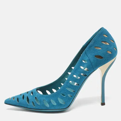 Pre-owned Jimmy Choo Blue Suede Ziri Cutout Pumps Size 38