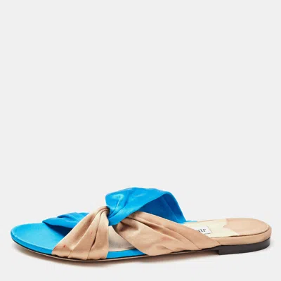 Pre-owned Jimmy Choo Blue/beige Satin Narisa Flat Sandals Size 38