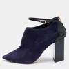 Jimmy Choo Blue/black Suede And Leather Pointed Toe Ankle Strap Booties In Blue
