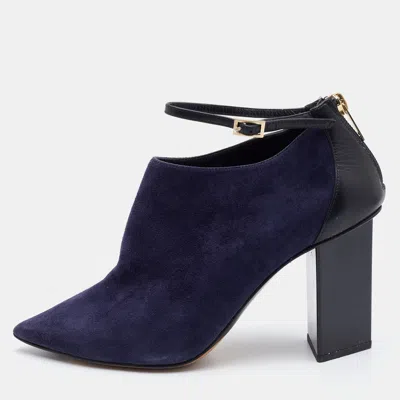 Jimmy Choo Blue/black Suede And Leather Pointed Toe Ankle Strap Booties