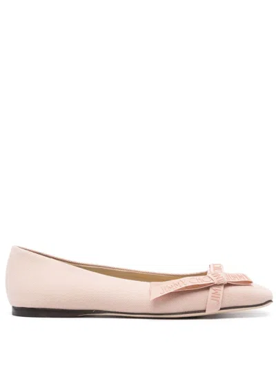 Jimmy Choo Blush Beige Canvas Women's Ballet Flats With Bow Detailing