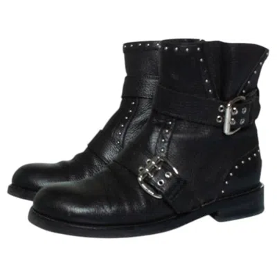 Pre-owned Jimmy Choo , Blyss Leather Ankle Boots With Studs In Black
