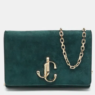 Pre-owned Jimmy Choo Bohemia Dark Green Suede Chain Clutch