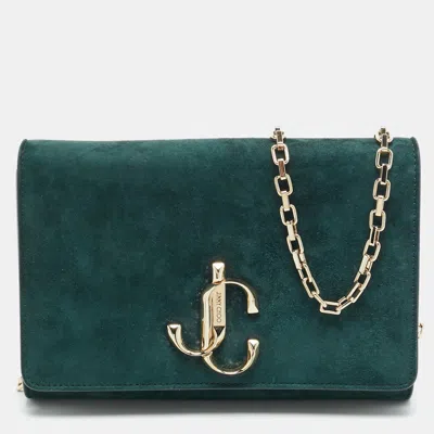 Jimmy Choo Bohemia Dark Green Suede Chain Clutch