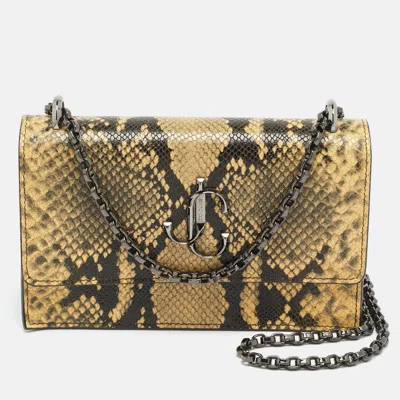 Pre-owned Jimmy Choo Bohemian Mini Cream/black Python Embossed Leather Chain Bag In White