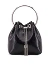 Jimmy Choo Eyelet Chain Bucket Bag With Metallic Handle In Black