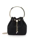 Jimmy Choo 'bon Bon' Black Handbag With Metal Bracelet Handle And Chain-link Shoulder Strap In Leather Woman