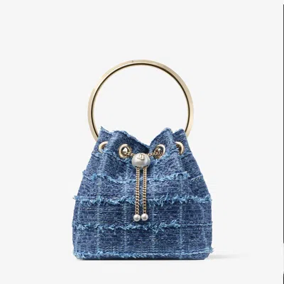 Jimmy Choo Bon Bon Denim Top-handle Bag In Brown