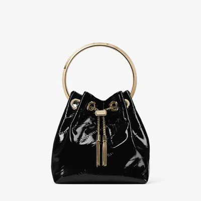Jimmy Choo Shiny Biker Leather Bon Bon Top-handle Bag In Black