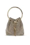 Jimmy Choo Micro Bon Bon Crystal Mesh Top Handle Bag In Champagne