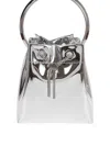 Jimmy Choo Structured Metallic Bucket Bag With Circular Handles In Gray