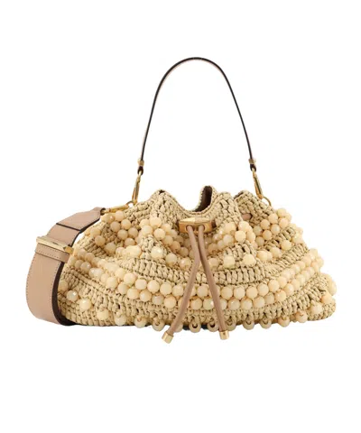 Jimmy Choo Cinch Beaded Leather-trimmed Woven Raffia Shoulder Bag In Black