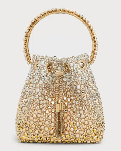 Jimmy Choo Bon Bon Crystal-embellished Bucket Bag In Gold