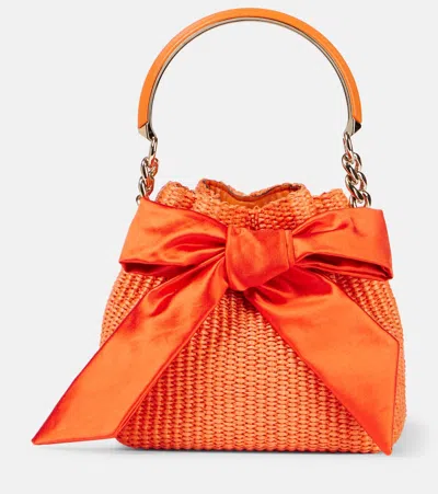 Jimmy Choo Bon Bon Bow-detail Raffia Bucket Bag In Orange