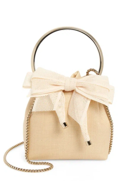 Jimmy Choo Bon Bon Bow Raffia Bucket Bag In Natural Mix