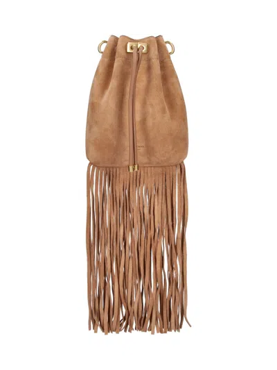 Jimmy Choo Bon Bon Brown Suede Fringe Drawstring Bucket Bag