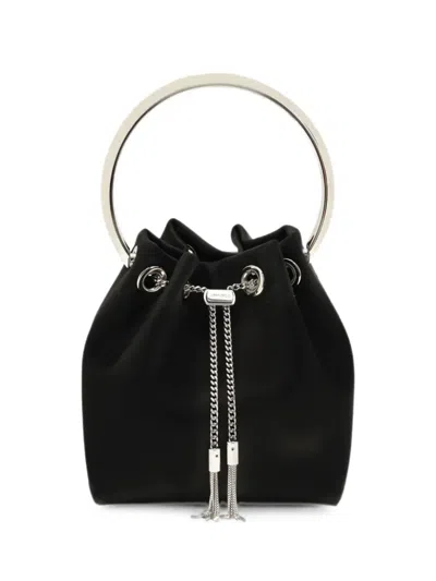 Jimmy Choo Bon Bon Crystal Embellished Satin Bucket Bag In Black